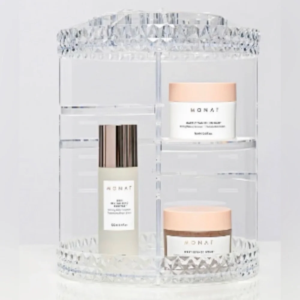 Monat 360° Rotating Acrylic Makeup Organizer 3-Tier Clear Storage NIB